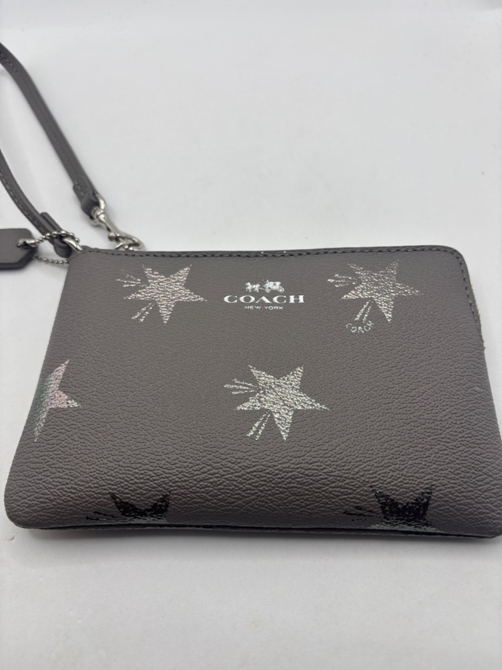 Coach Star Canyon print Gray wristlet leather w/silver star side zip shimmer - Picture 7 of 10